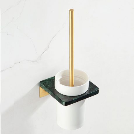 WC Bürstenhalter aus Keramik mit Bürstengarnitur in Gold