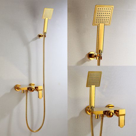 Wannenmischer Wandmontage Einhand mit Handbrause in Gold