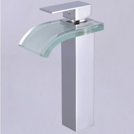 Einhebelmischer Waschbecken Wasserfall mit Glas Auslauf in Chrom