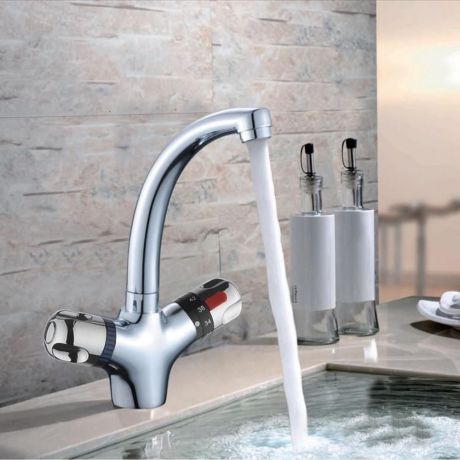 Wasserhahn Thermostat für Waschbecken Zweigriff in Chrom
