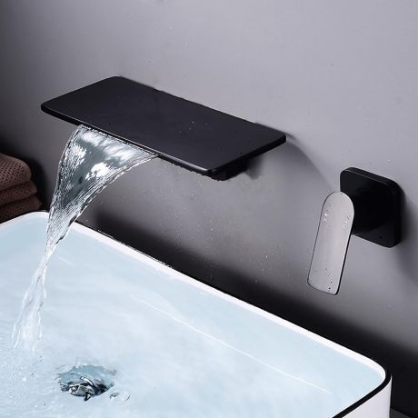 Waschtischarmatur Wasserfall Wandmontage Eckiges Design Einhebel in Schwarz/Weiß