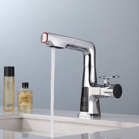 Waschtischarmatur Anhebbar Ausziehbar Einhand mit konstantem Durchfluss aus Messing