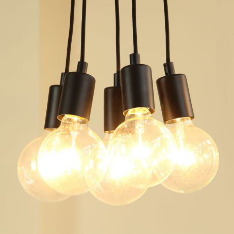 Pendelleuchte Schwarz Landhaus Stil aus Eisen Schnur Design 5 flammig