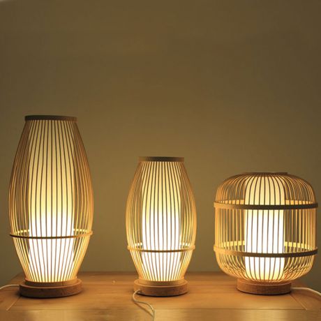 Tischleuchte Nachttischlampe Laterne Design aus Holz 1 flammig