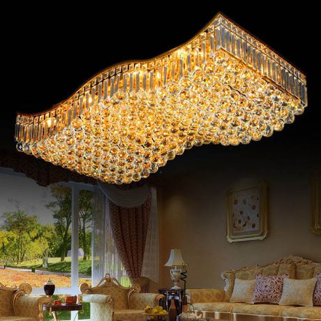 LED Kristall Deckenleuchte Welle Design Golden für Wohnzimmer