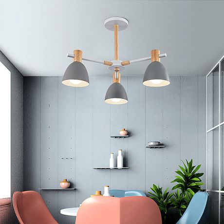 Hängeleuchte Modern macaron aus Holz und Metall Wohnzimmer