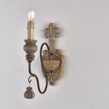 Wandleuchte Vintage Stil Kerze Design aus Holz Eisen 1/2 flammig