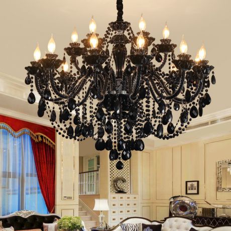 Europäischer Kristall-Kronleuchter in Schwarz mit Zweig-Design für Ess- und Schlafzimmer