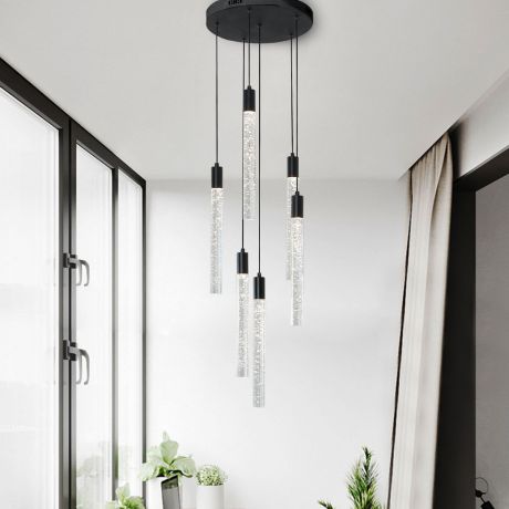 Moderne LED Eisen Pendelleuchte Schwarz Kristall