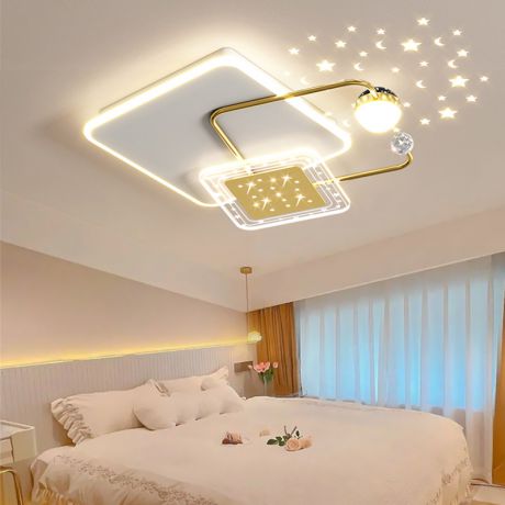 Led Deckenleuchte Eckiges Design mit Sternenhimmel Projektor für Kinderzimmer