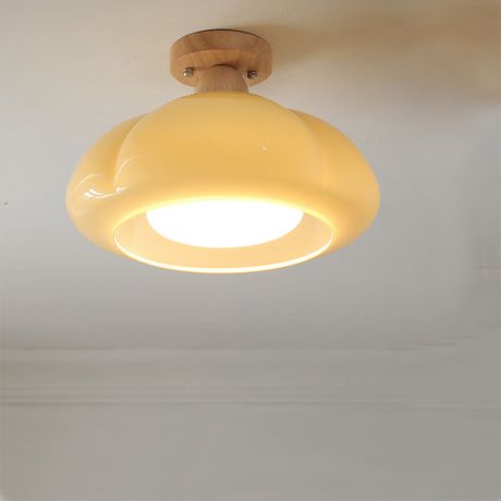 Kürbis Deckenleuchte aus Vintage-Holz in Crème