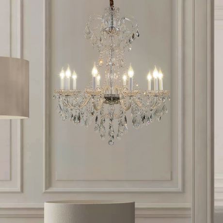 10 flammiger transparenter Kristall Kerzenleuchter