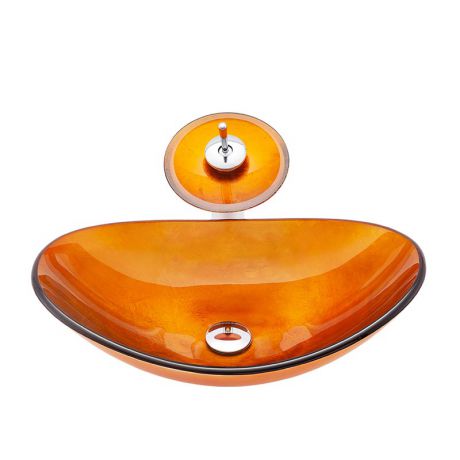Glas Aufsatzwaschtisch Oval L54xB36cm mit Glas Waschtischmischer