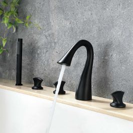 Duscharmatur Wannenrand 5-Loch mit Handbrause in Schwarz