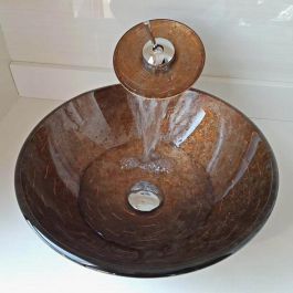 Glas Waschbecken Set Rund mit Wasserfall Wasserhahn Bunt