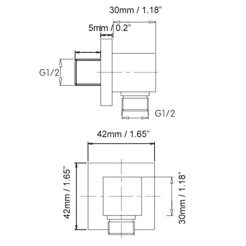 Wandanschlussbogen für Handbrause Eckig gebürstet