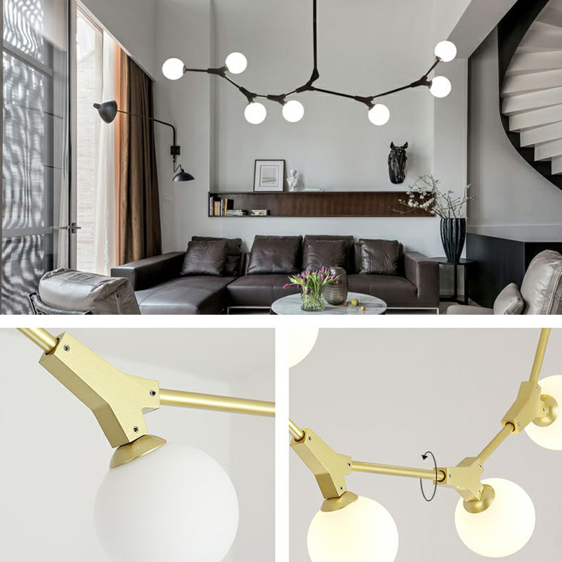 Pendelleuchte Glas Eisen Molekül Design für Wohnzimmer